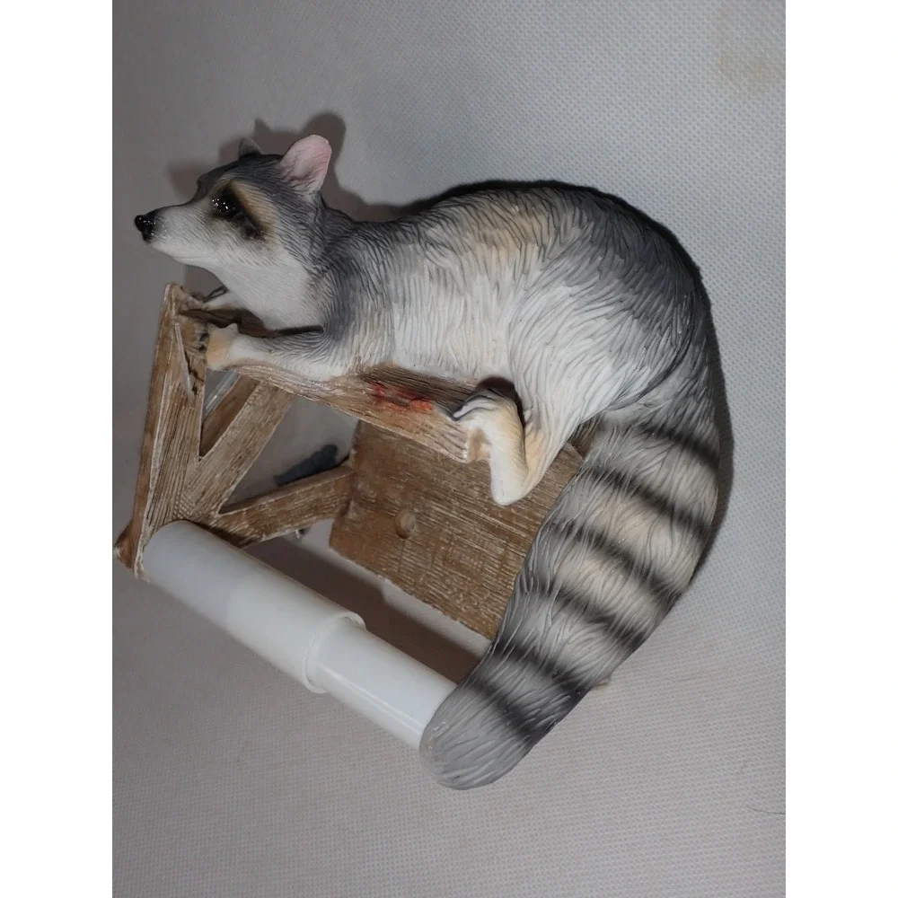 Raccoon Toilet Paper Holder Wall Mount Cabin Decor Rustic Resin
